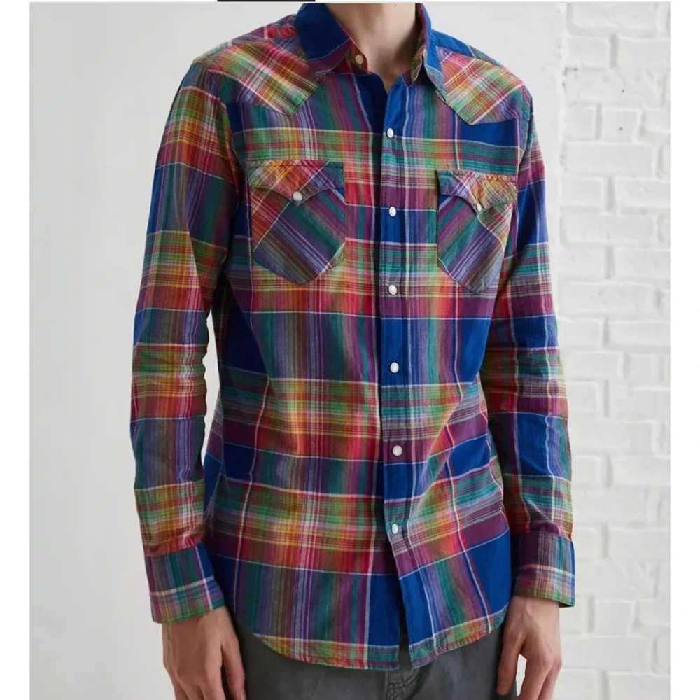 Polo Ralph Lauren Men's Western Classic Plaid Snap Button LS Shirt, Multi, M